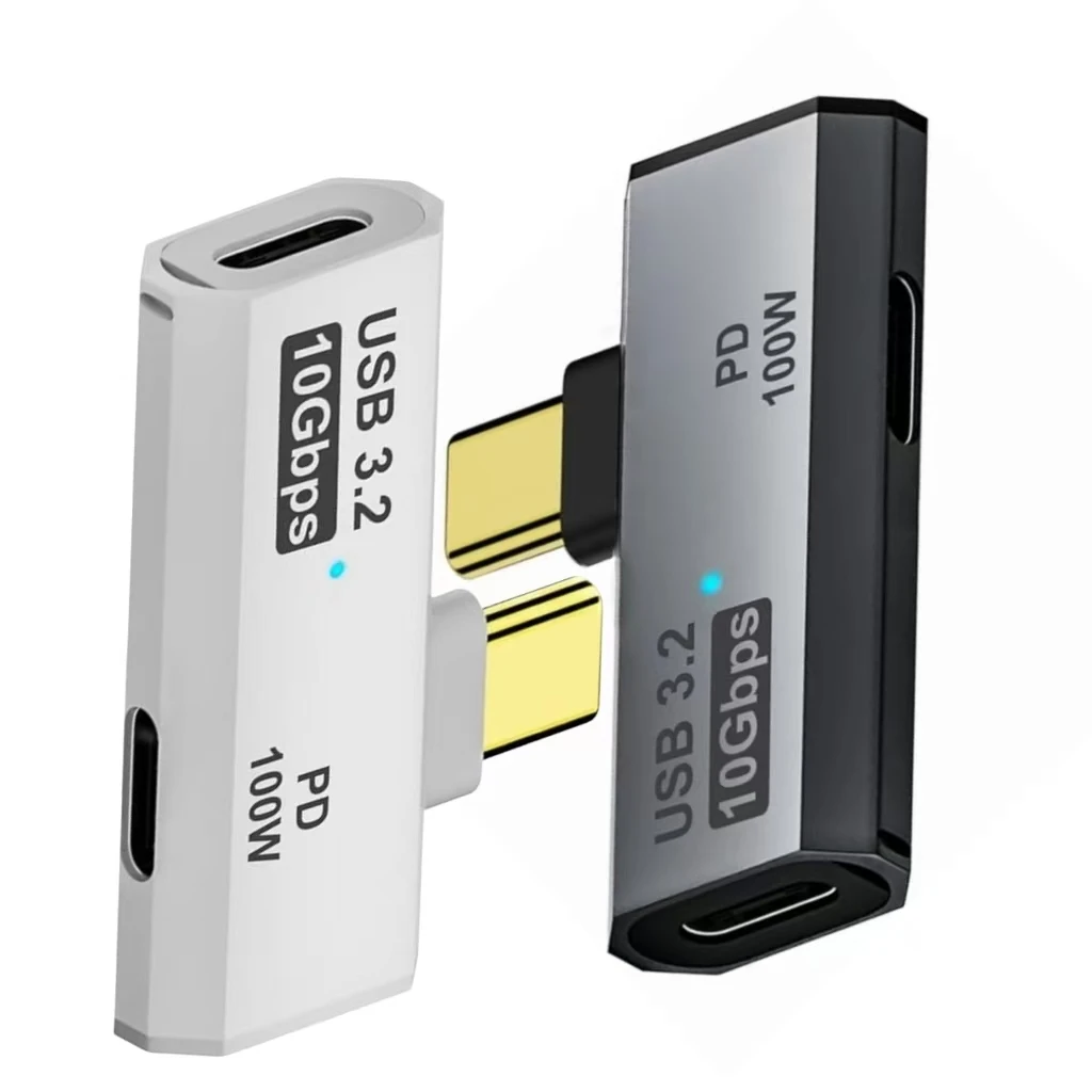 L‑Shape USB‑C Right Angle Adapter, 100W PD Fast Charge USB3.2 10Gbps Data Transfer Type‑C Male to Female Converter