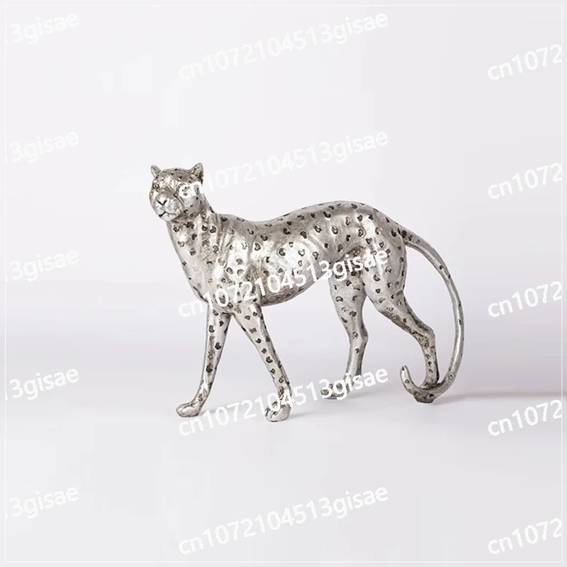Antique Silver Cheetah Ornament, Money Leopard Resin Crafts Home Decoration, Desktop Tea Pet Ornament