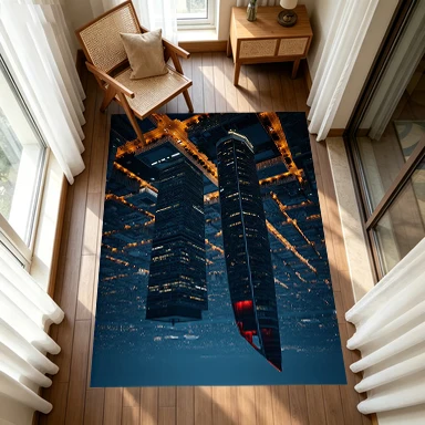 Aerial Night View City Skyscrapers Cityscape Carpet Floor Modern City Photography Non-Slip Floor Carpet Suitable for Living Room Bedroom
