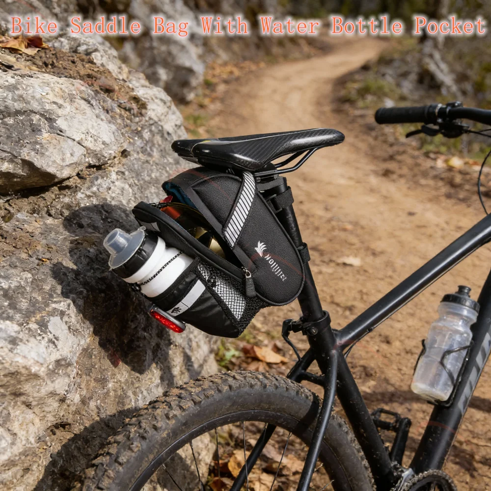 

New Arrival Bike Saddle Bag With Water Bottle Pocket Waterproof Rear Bicycle Saddle Bags Large-Volume Tail Bag