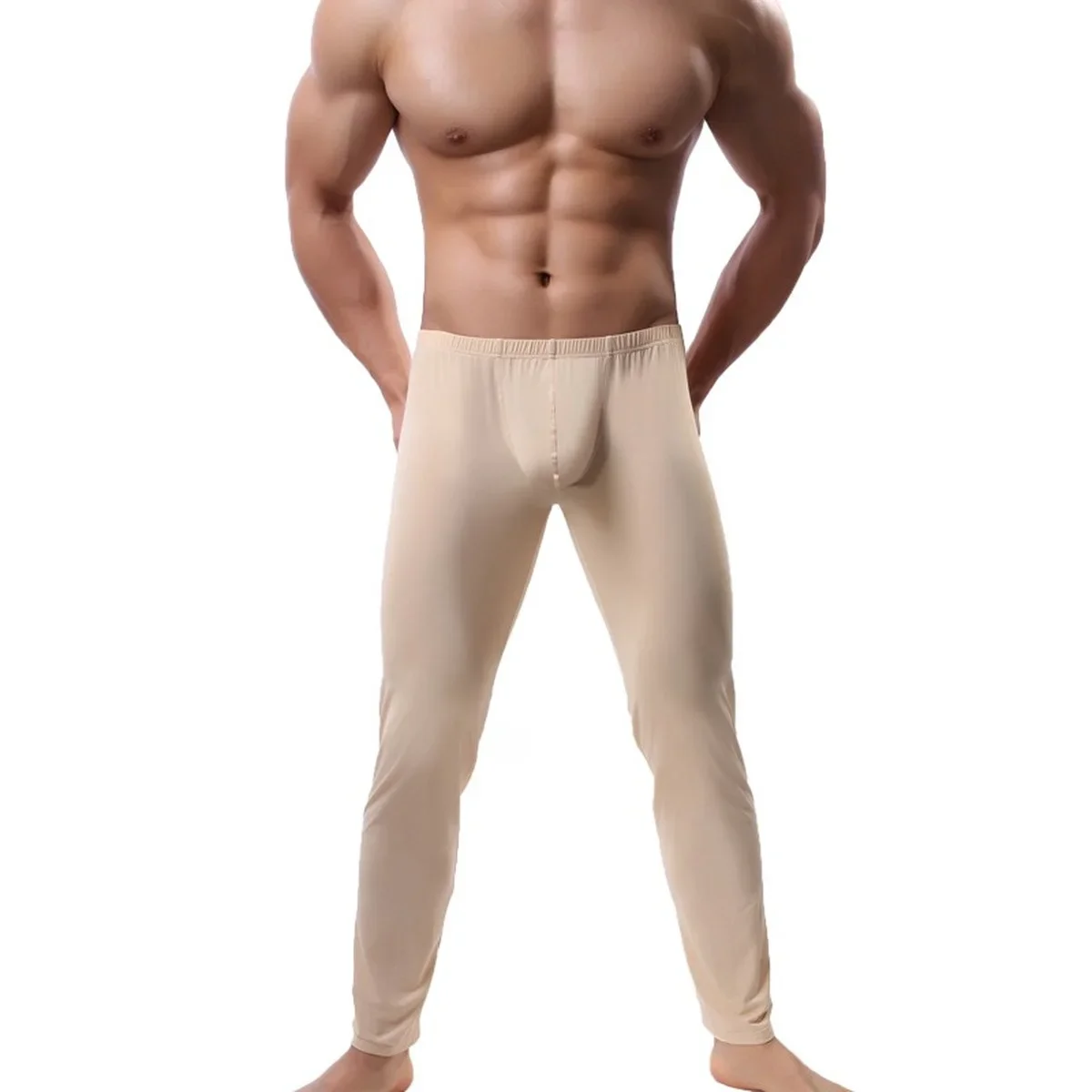 Ultra-thin Men Pajama Bottoms Pants Sexy Bugle Pouch Sheer Slip Trousers Gym Fitness Long Johns legging Men Underwear Sleepwear