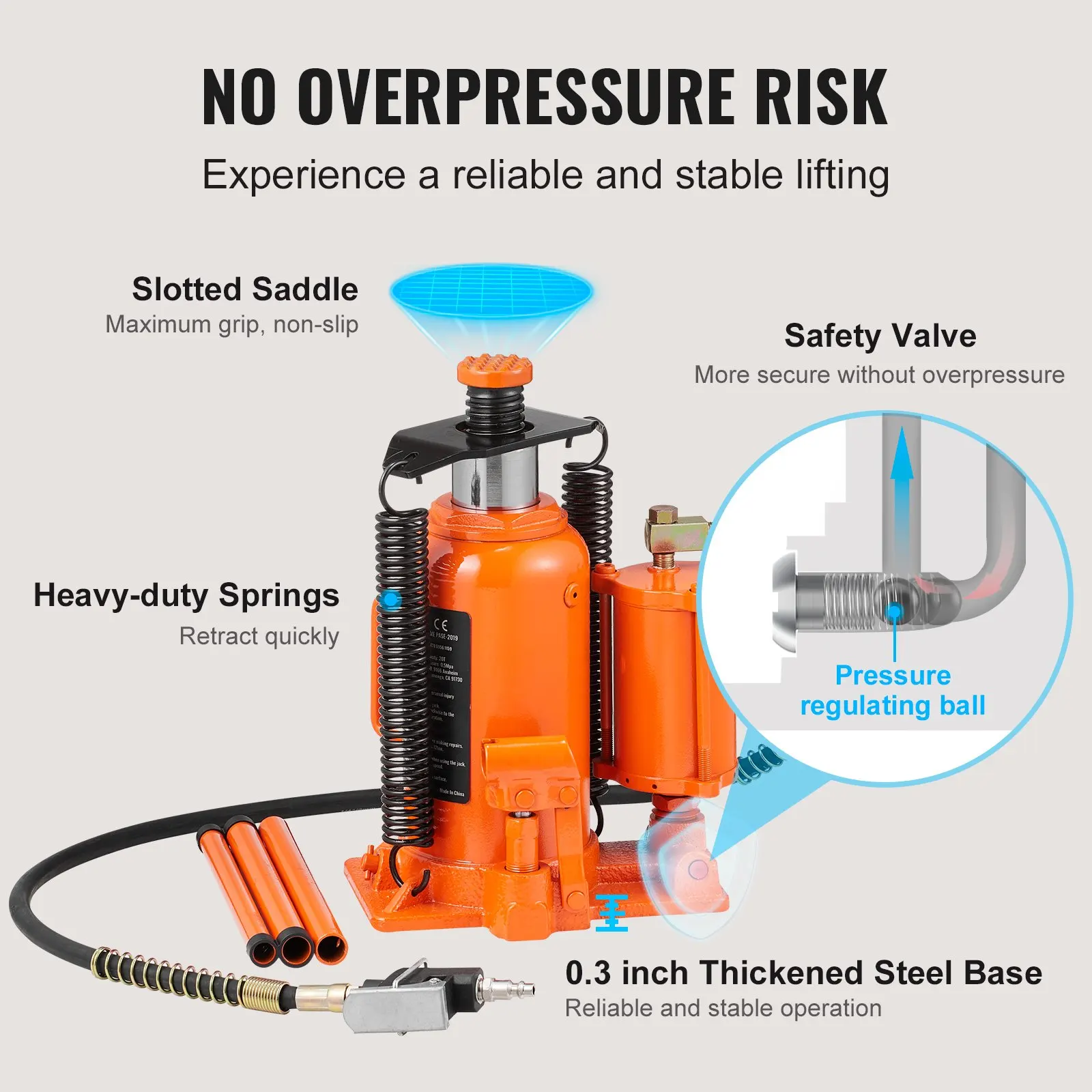 Air Hydraulic Bottle Jack 20 Ton/40000 LBS All Welded Bottle Car Jack Heavy-duty Lifting for Car, Pickup, Truck, RV Auto Repair