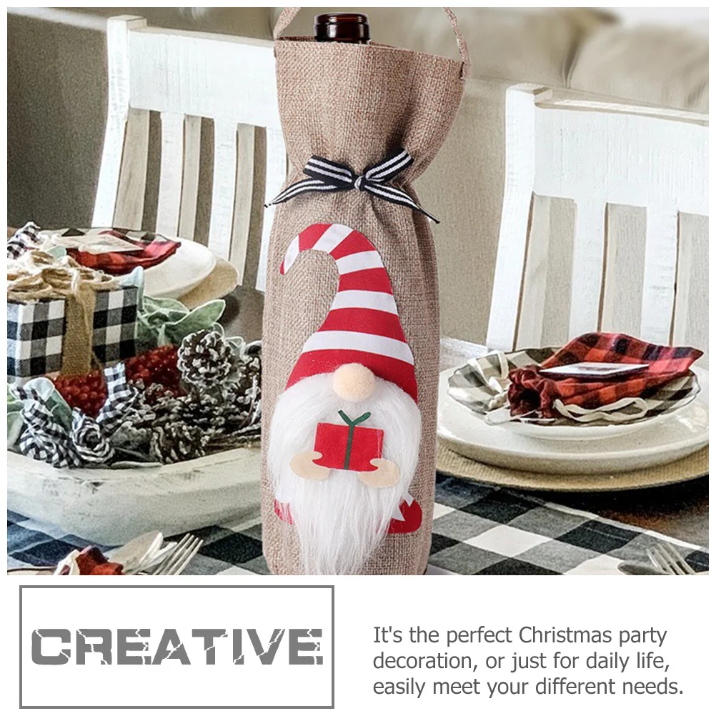 

3Pcs Christmas Wine Bags Drawstring Wine Bottle Carrier Xmas Party Decorative Gift Bags Creative Bottle Covers