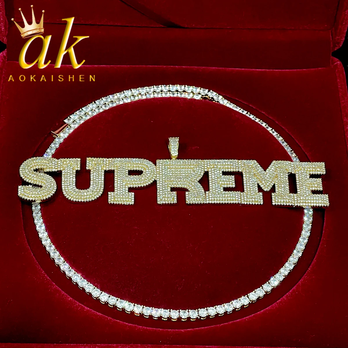 

Aokaishen Custom Name Letter Pendant Charm Micro Pave Zircon Make Number Necklace For Men Hip Hop Rock Rapper Jewelry Gift