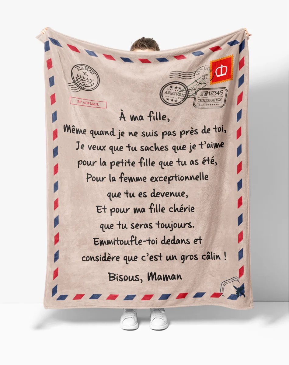 à ma Fille French Letters Flannel Blanket To My Daughter Son Gift Warm Throw Blanket for Bed Sofa Couch Birthday Gift Home Decor