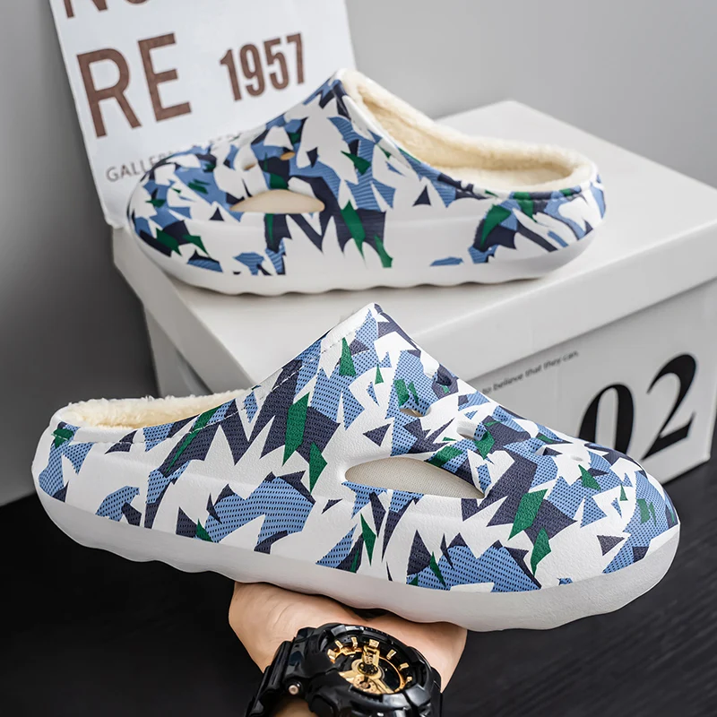 

Cotton Slippers Men Women New Autumn Winter Models Anti-Odor Anti-Slip Fleece-Lined Slippers Large Size Cold-Proof Closed-Toe