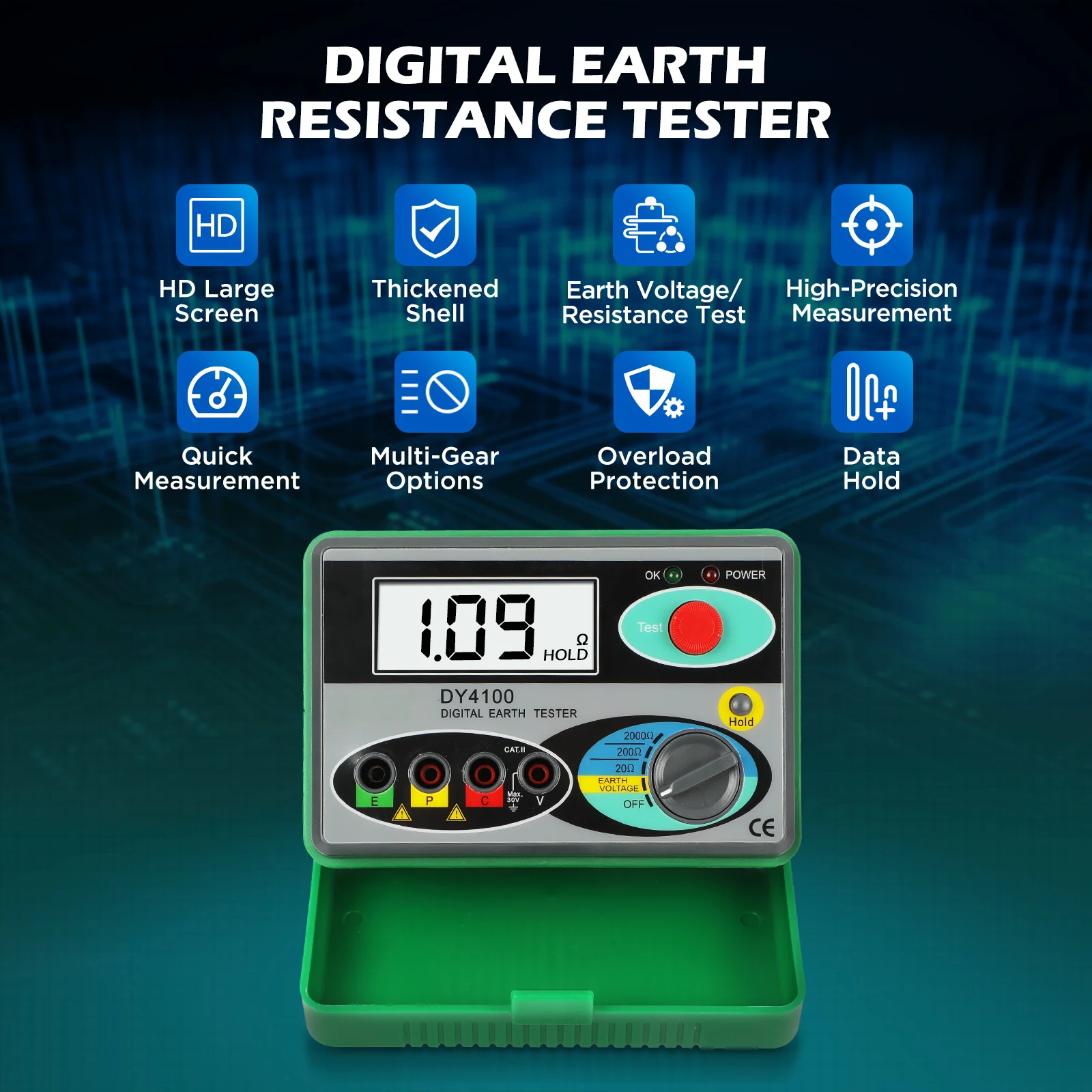 DUOYI DY4100 Real Digital Megohmmeter Earth Resistance Meter 0-2000 Ohm Digital Resistance Tester Earth Ground Meter Multimeter With Higher Accuracy Power Systems Inspection Tools Kit