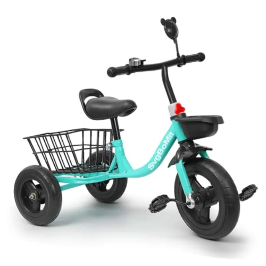 

Трехколесный велосипед для детей 2-5 лет, с защитой от опрокидывания, педальный, из железа, с защитой от проколов, с пластиковыми ручками, задняя корзина для хранения, резиновые элементы.