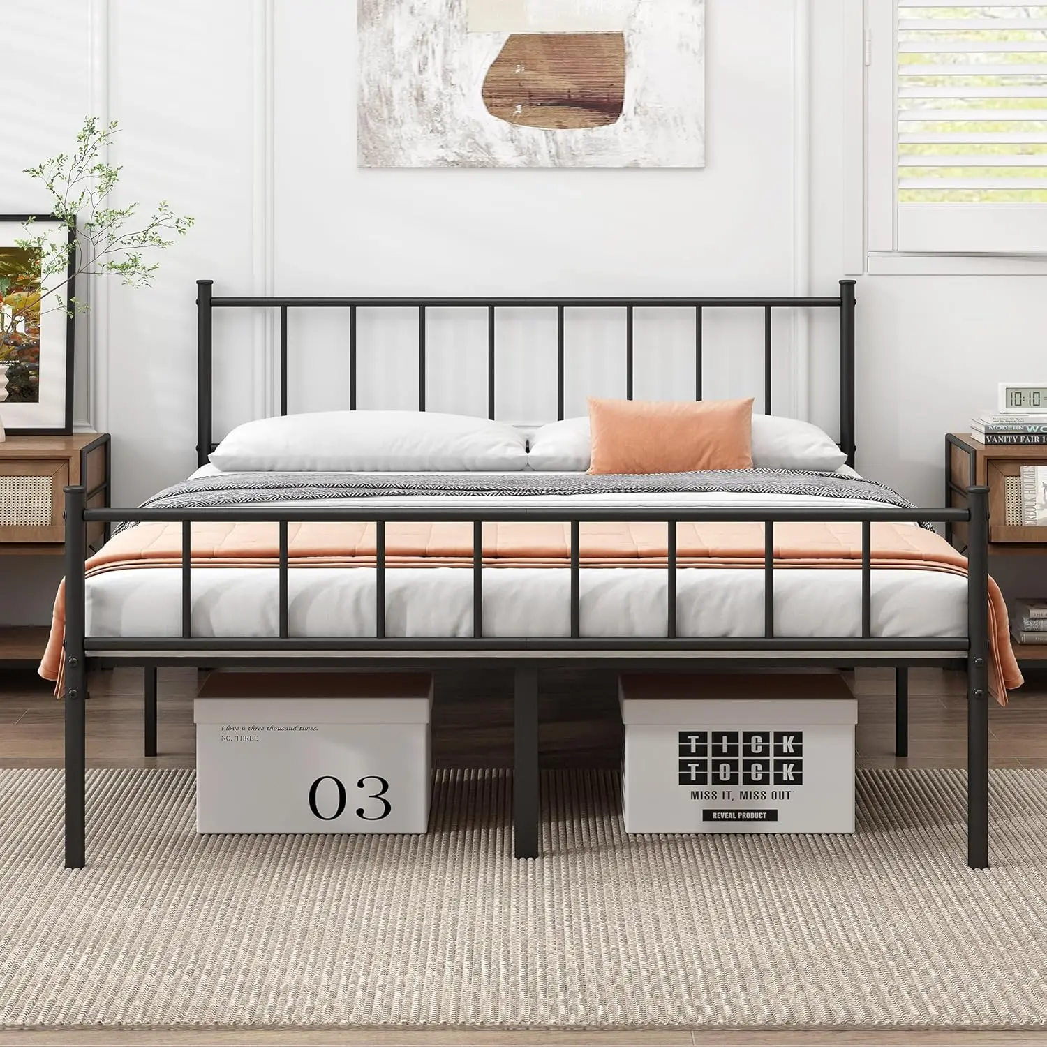 

Queen Size Metal Platform Bed Frame with Steel Slat Support, Under-Bed Storage, Easy Assembly, No Box Spring Needed