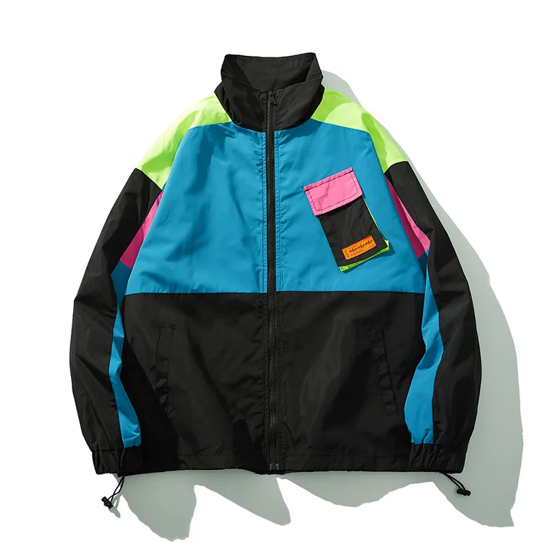 Color Block Patchwork Streetwear Jackets Hip Hop Windbreak Casual Outwear Coats For Male