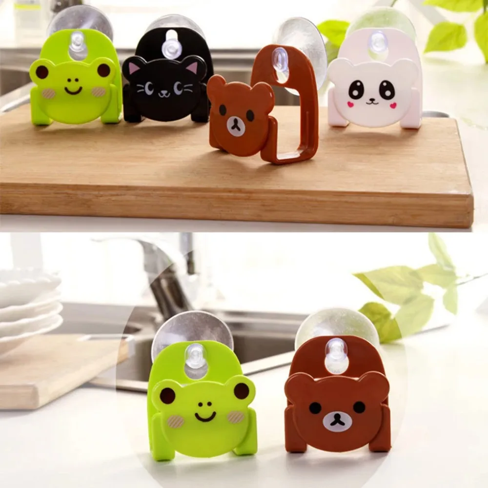 Cartoon Frog Kitchen Storage Rack Cute Bear Strong Suction Cup Sink Sponge Holders Kitchen Free Punch Dishcloth Scrubber Holder