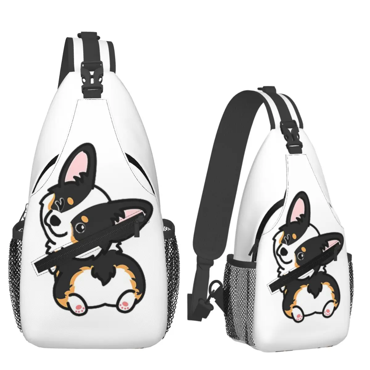 

Черная трехцветная нагрудная сумка корги, мужской рюкзак через плечо, нагрудная сумка, дорожный походный рюкзак, сумка на плечо