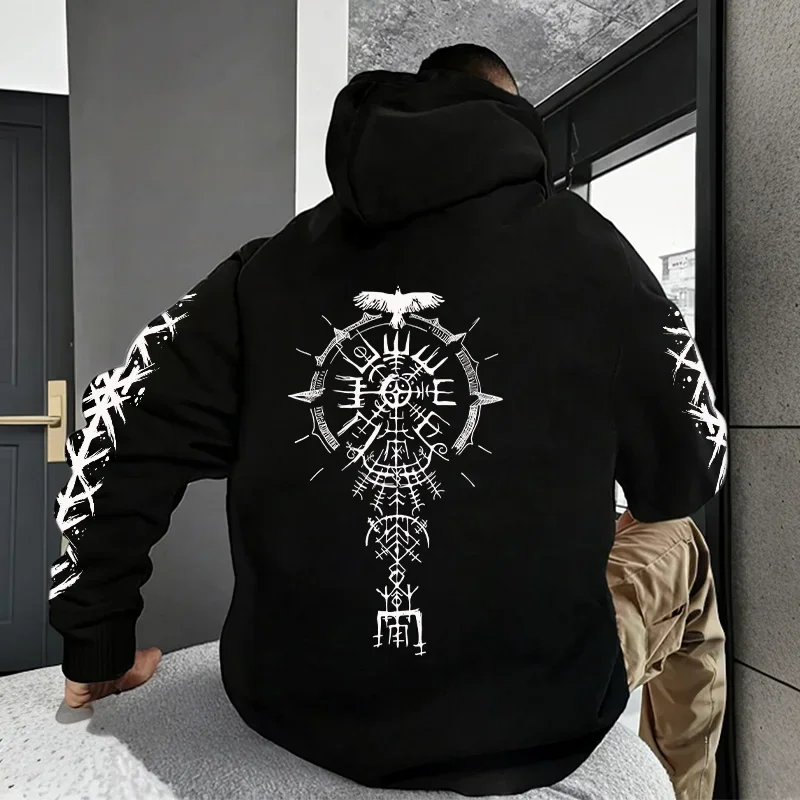 Antigo viking raven impressão hoodie masculino diário casual moda casacos esportivos 2025 outono nova chegada moletom masculino de alta qualidade