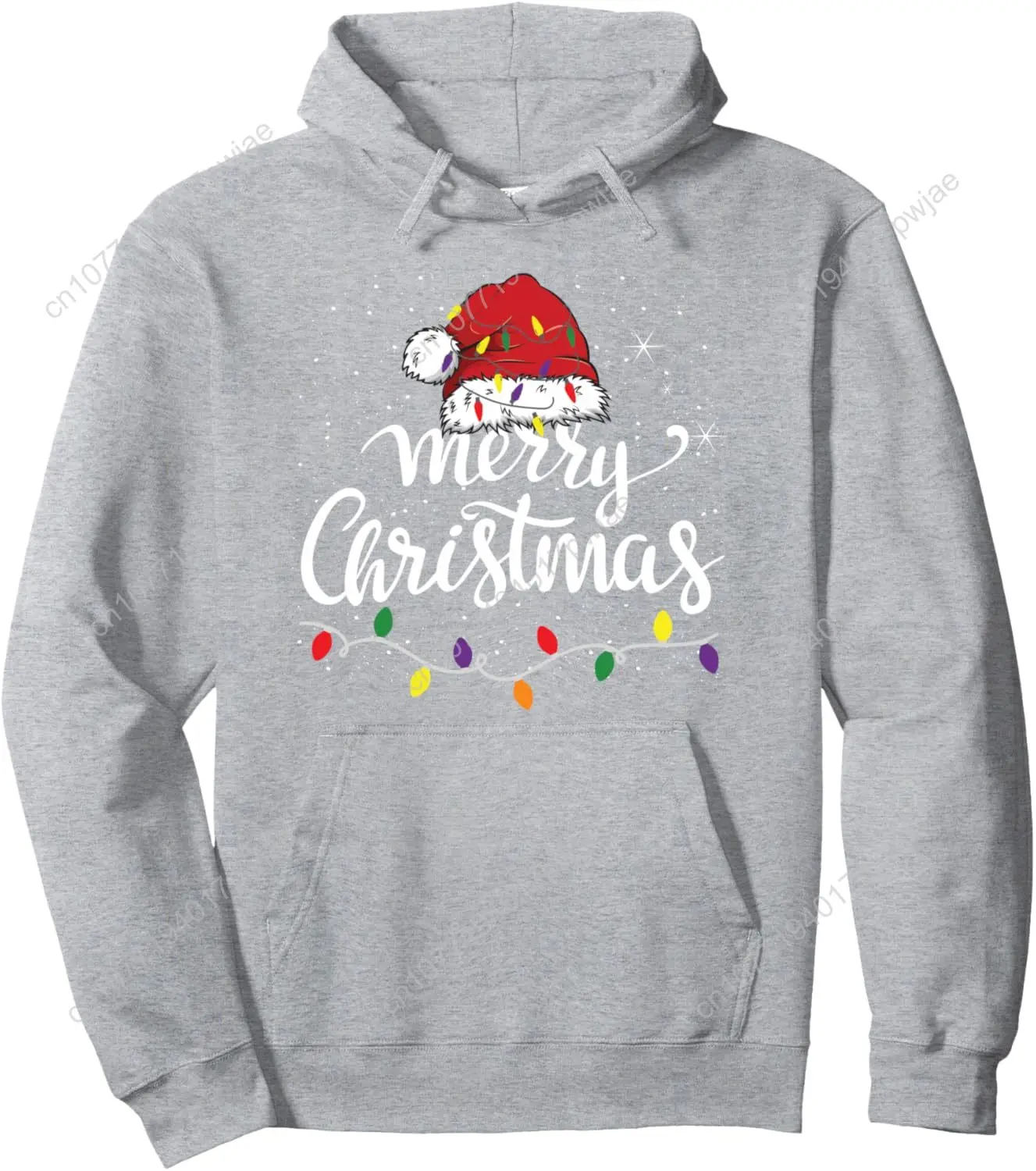 Merry Christmas Lights Red Santa Hat Xmas Family Men Women Pullover Hoodie