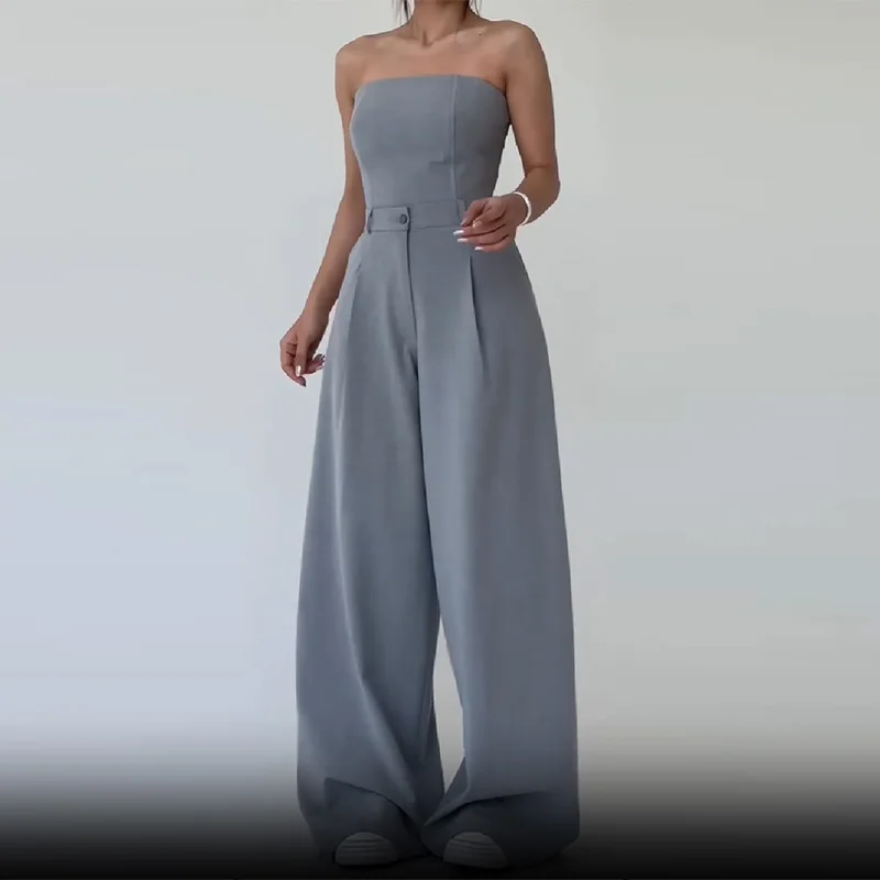 

2026 New Women's 3-piece Suit Set Long Sleeve Wrap Blazer With Tube Top And High-waisted Wide-leg Pants Business Office Wear