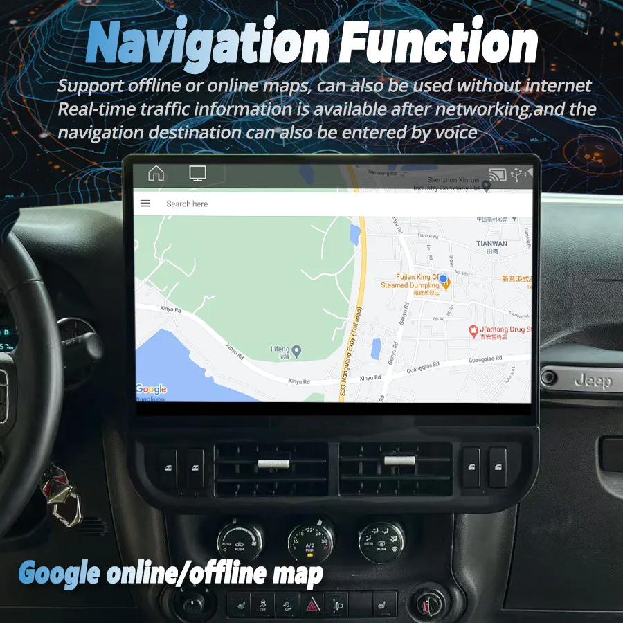 

16,8-дюймовый сенсорный экран Android для Jeep Wrangler 2011-2017, мультимедийный видеоплеер, Carplay, автомобильное радио, стерео, GPS-навигация, головное устройство