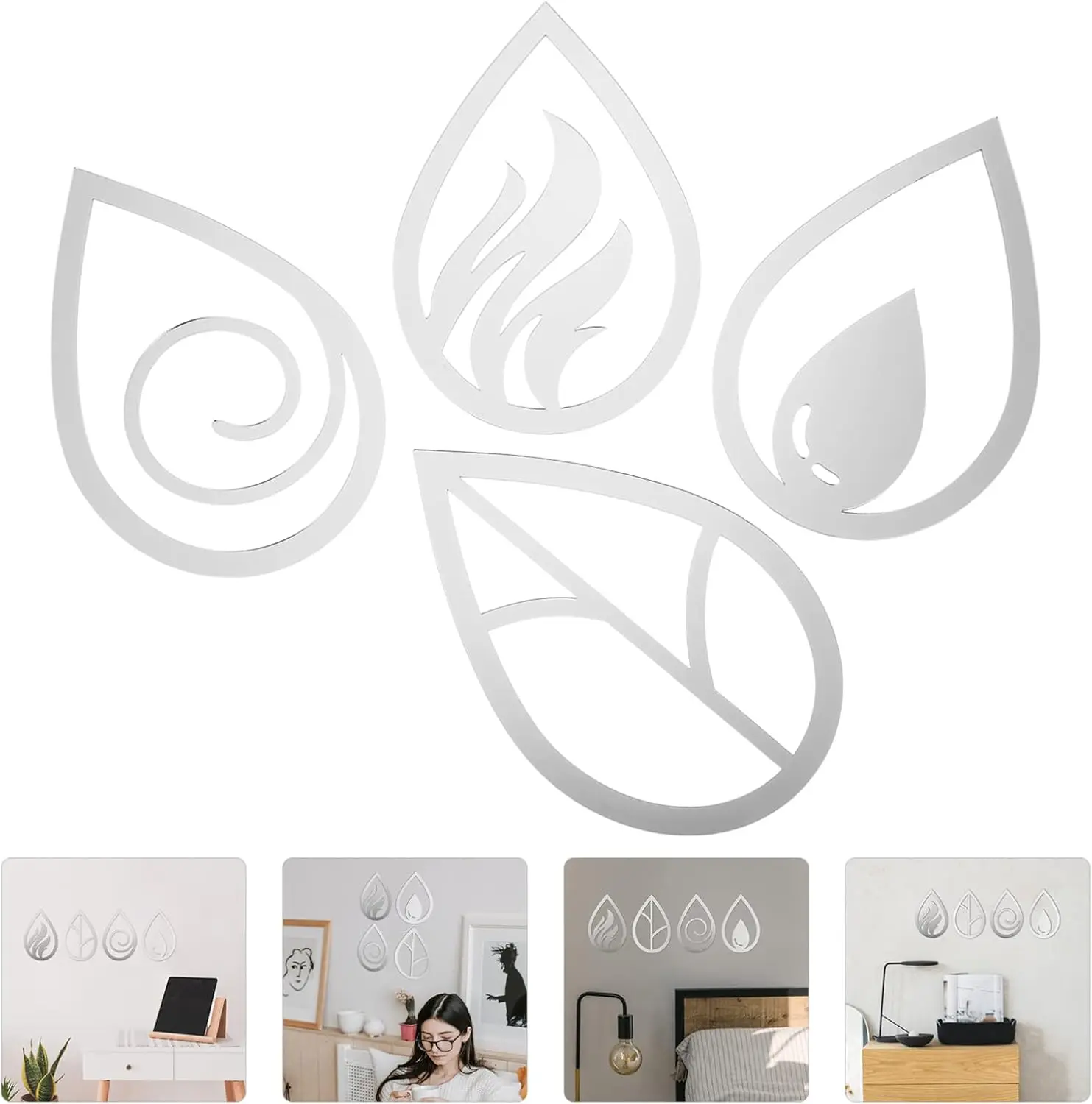 

Air Fire Symbol Sign Mirror Stickers 4pcs Geometric Mirror Decal for DIY Decoration in Bedrooms Living Rooms Home Wall Decor