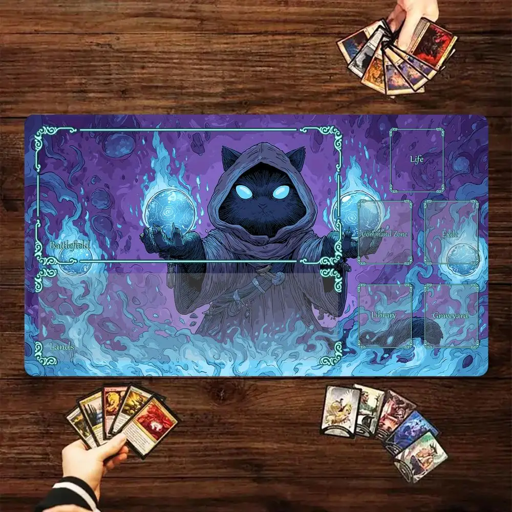 

Magic Card Playmat with zone Purple magic robe black cat MTG playmat gathering gaming mats Desk Mat Commander Battle playmat