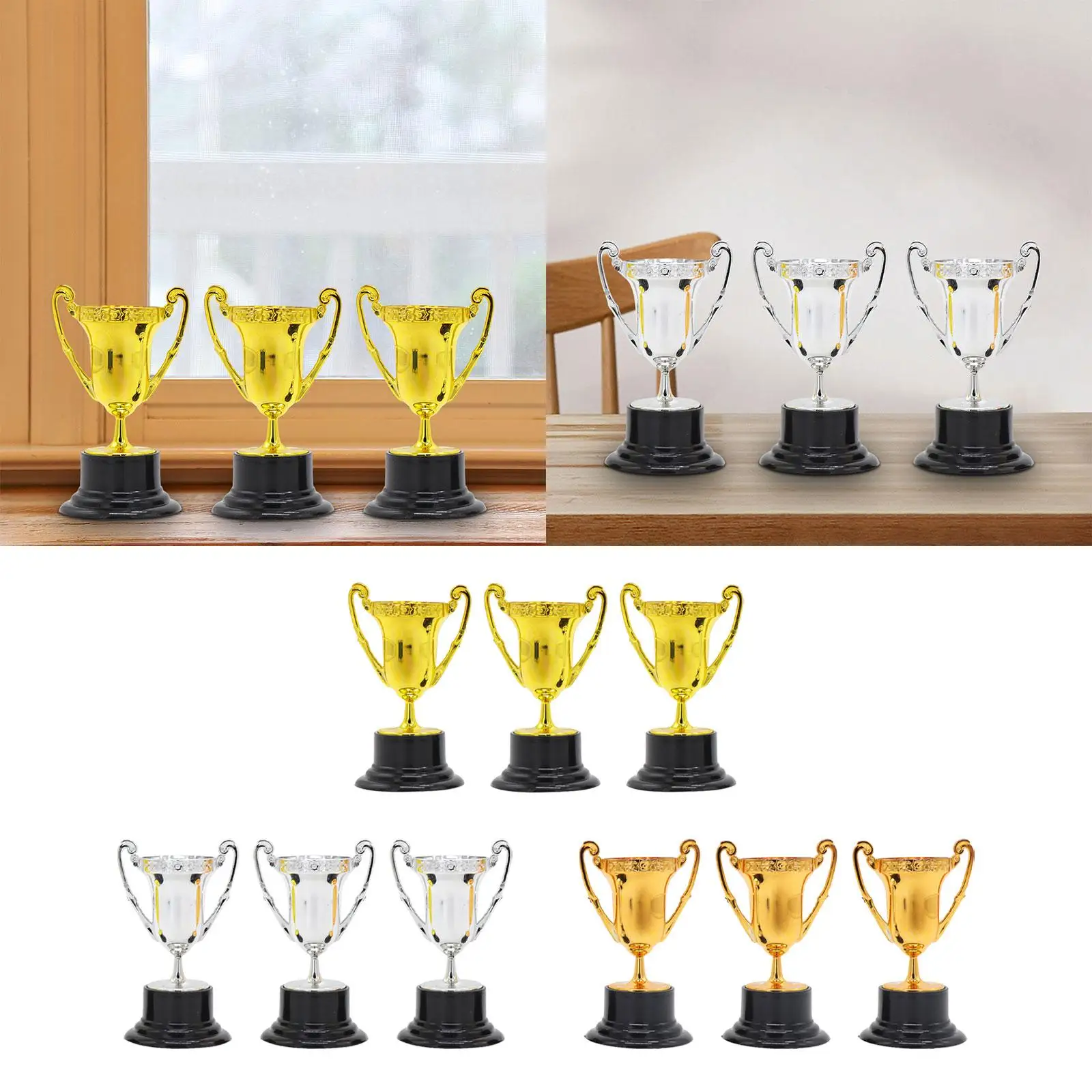 Mini Troféus Desktop Toy para Crianças, Esportes, Adereços de Torneio, Favores de Festa e Competição, Presente Criativo, 3 Pcs