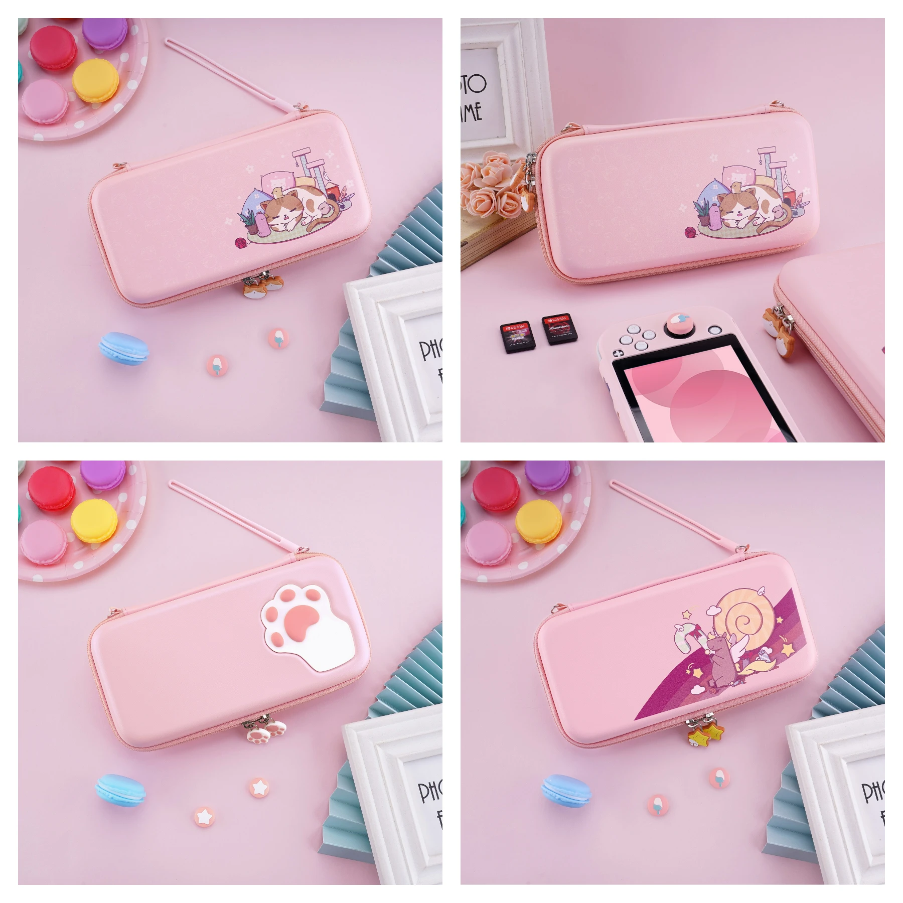 PlayVital Pink Cute Carrying Case for Nintendo Switch Lite,  Girl Storage Case Thumb Grip Caps for Switch Lite