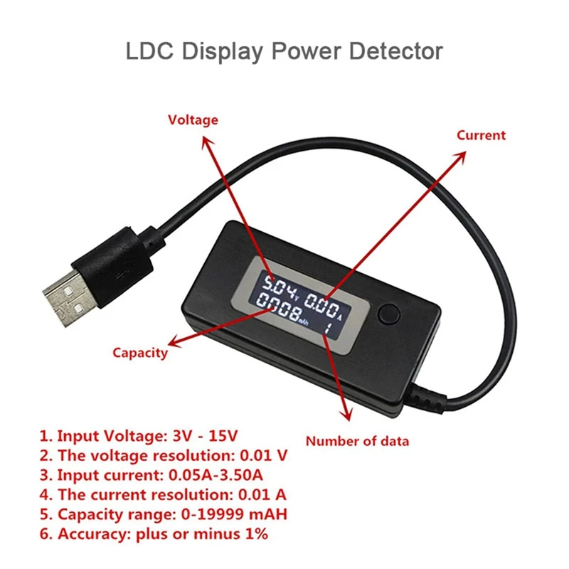 USB Voltage/Amps Power Meter Tester Multimeter Digital Multimeter USB 2.0 Multifunction Electrical Tester Capacity.