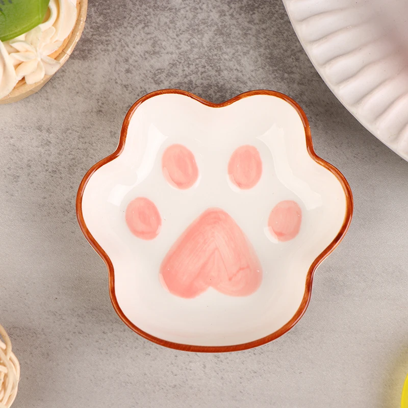 Cute Cat\'s Paw Taste Dish Creative Cat Ceramic Tableware Cartoon Dessert Plate Soy Fruit Sauce Seasoning Bowl Dip Dishes Bowl