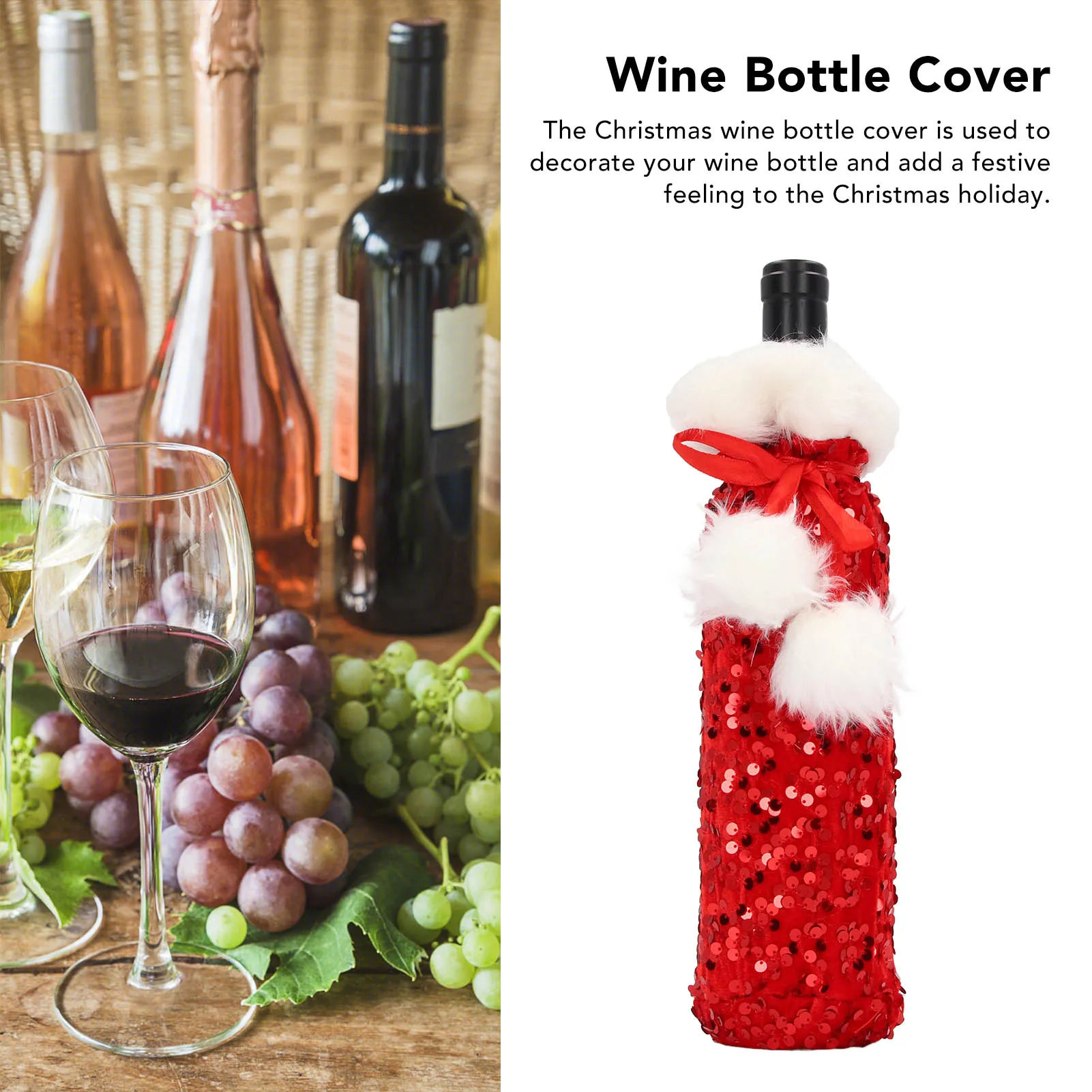 Christmas Wine Bottle Cover Beautiful Shiny Sequin Cloth Decorative Bottle Sleeve Cover For Christmas Parties