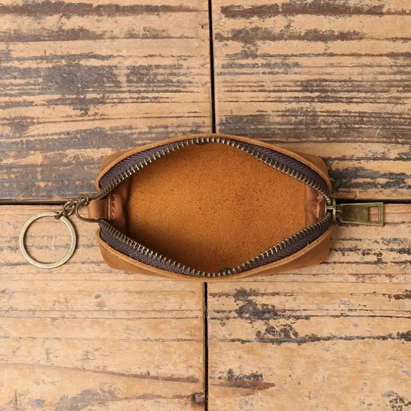 Monedero de cuero genuino, cartera de mano Vintage con cremallera, tarjetero Retro, tarjetero, funda organizadora para llaves de mujer
