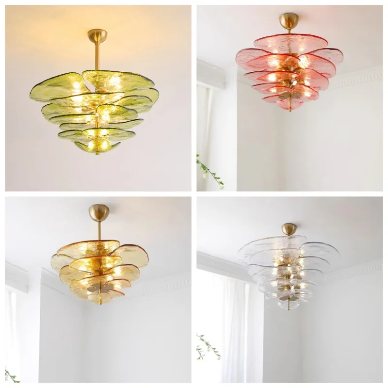 Lotus Leaf Murano Chandelier Ceiling Multi Color Flower Glass Pendant Light Living Room Bedroom Hotel Lobby Art  Pendant Light