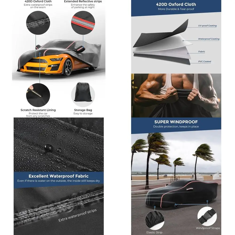 

Universal All-Weather Waterproof Car Cover for 1994-2025 Mustang GT & Shelby, 2010-2025 Camaro SS & RS