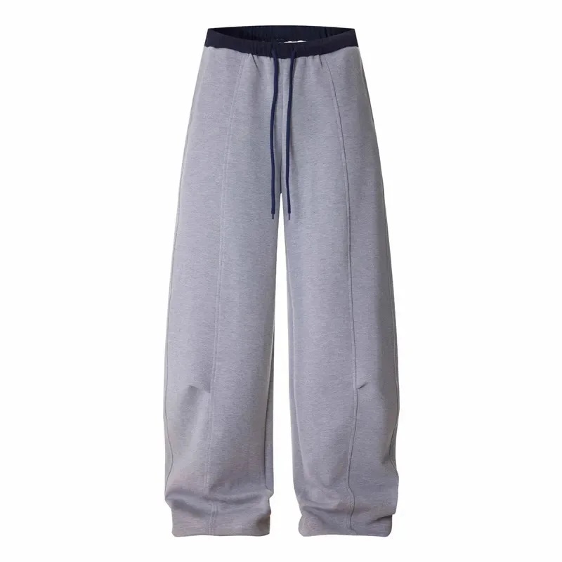 

Blue Gray Patchwork Wide Leg Sweatpants Athletic Baggy Elastic Waist Drawstring Pants Joggers Streetwear Casual Sweat Pants