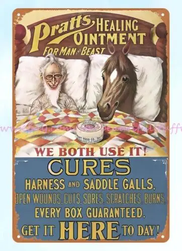 collectible 1880 Pratt's Healing Ointment for Man and Beast horse metal tin sign