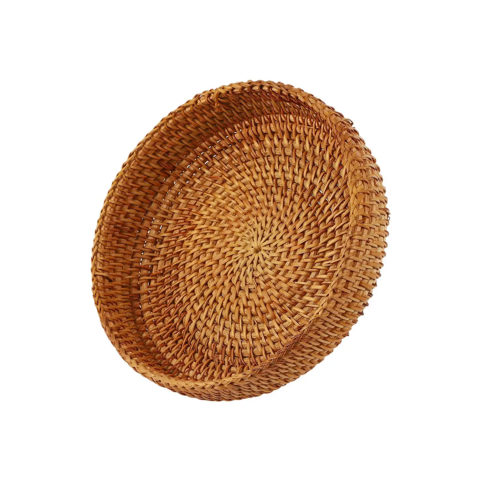 ABWR-3X 手作り秋籐織りラウンド収納バスケットフルーツ皿籐パンバスケットキッチン食品ミニコンテナ