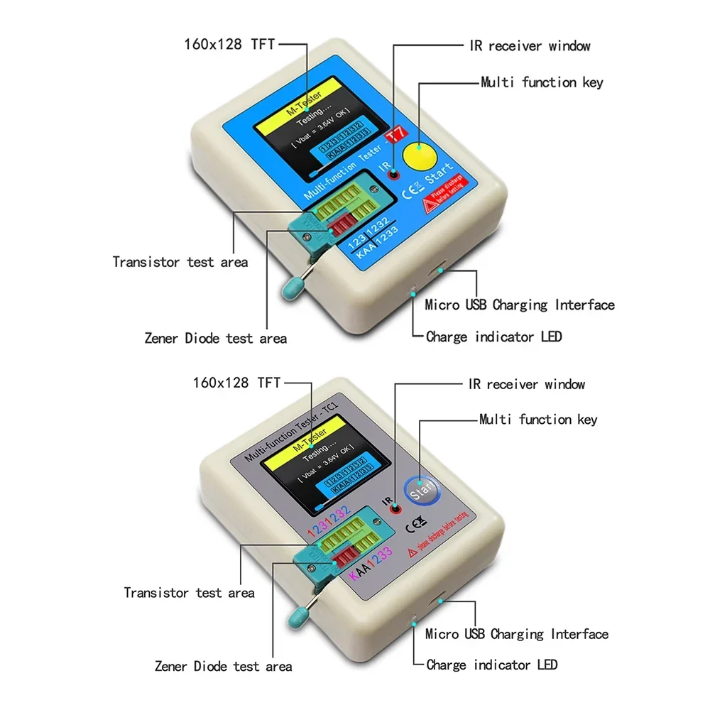 LCR-TC1 T7 MF9 Colorful Display Multifunctional TFT Backlight Transistor Tester For Diode Triode Capacitor Resistor Transistor