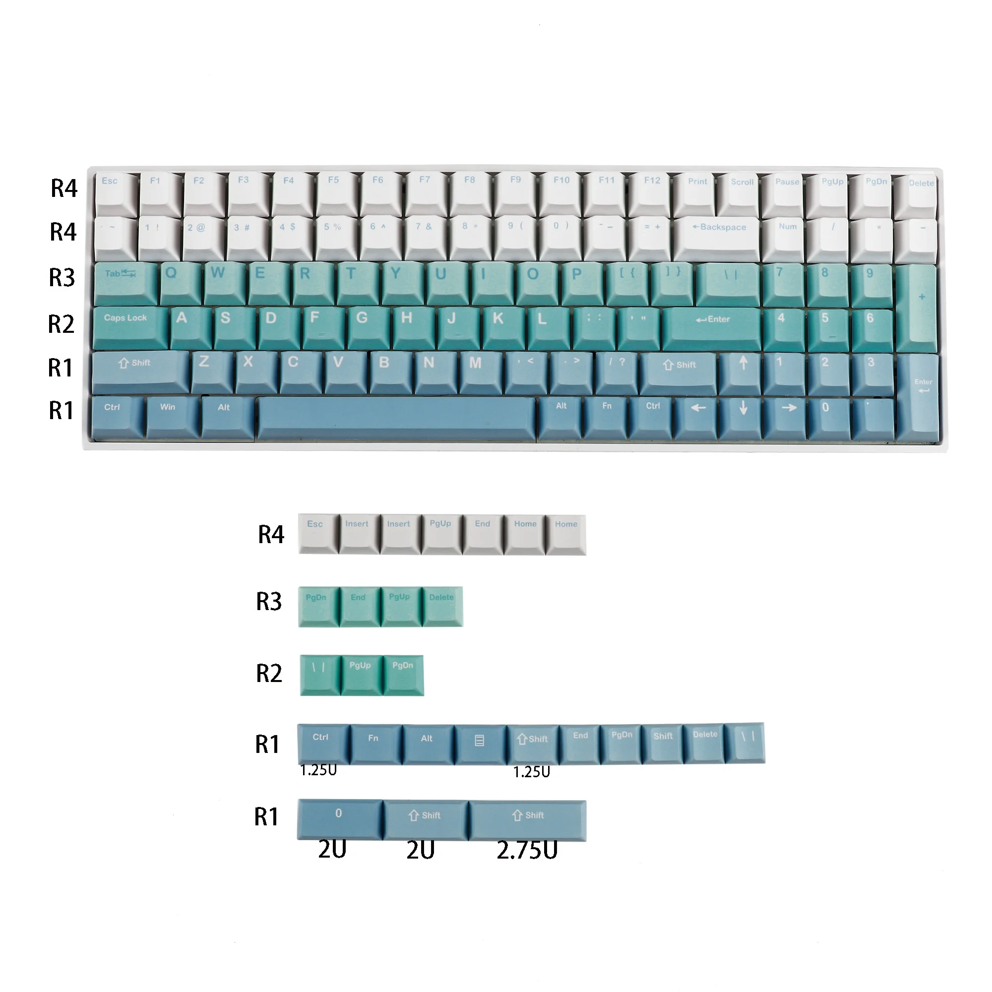 127 Five Sides Gradient Cherry Profile Dye Sub PBT Keycaps For TKL 61 64 68 75 87 96 104 108 MX Keyboard