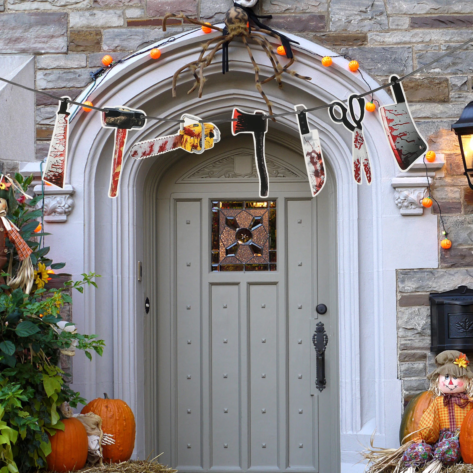 

2 Sets Halloween themed Bunting Paper Party Decorations Home Background Banner Window Hanging Flags Reusable Creepy Decorative