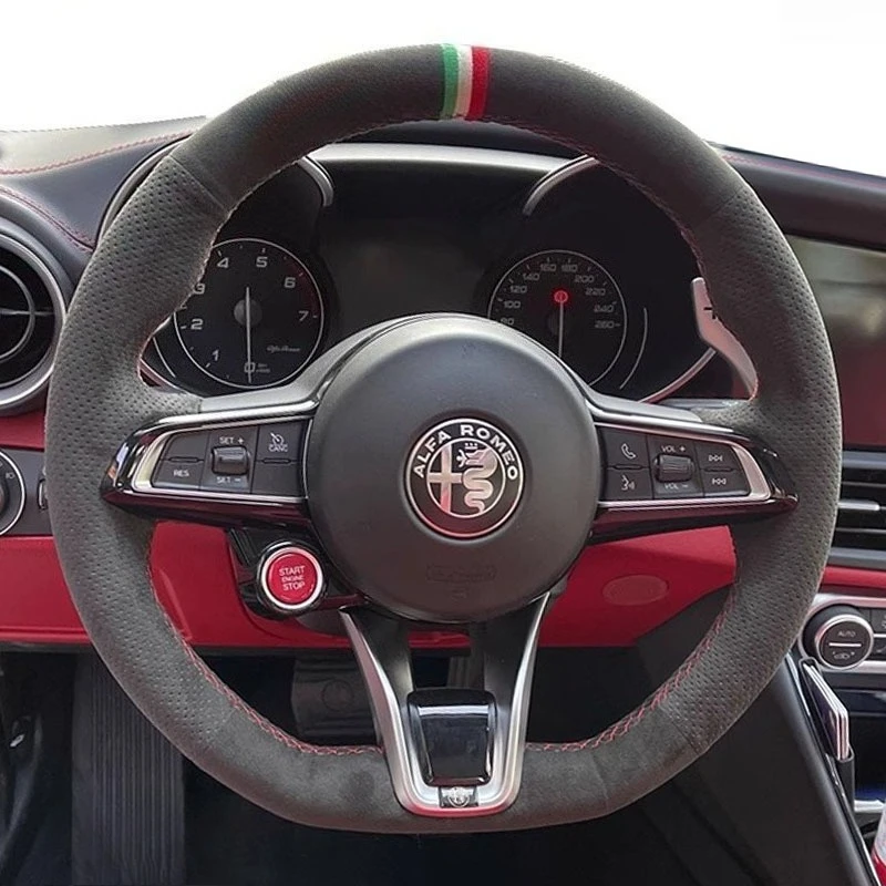 

Hand-Stitched suede non-slip car Steering Wheel Cover For Alfa Romeo Stelvio Giulia 2020-2022 Auto Parts