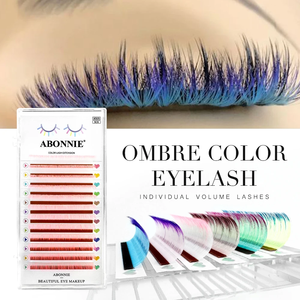 Abonnie 12Rows Color Single Grafted False Eyelashes Mixed Length C/D 8-15mm Gradient Color Natural Soft Lash Extension