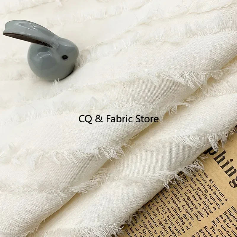 Chiffon Cut Flower Tassel Jacquard Fabric Diagonal Stripe Slightly Transparent Spring and Summer New Fabric DIY Shirt Dress