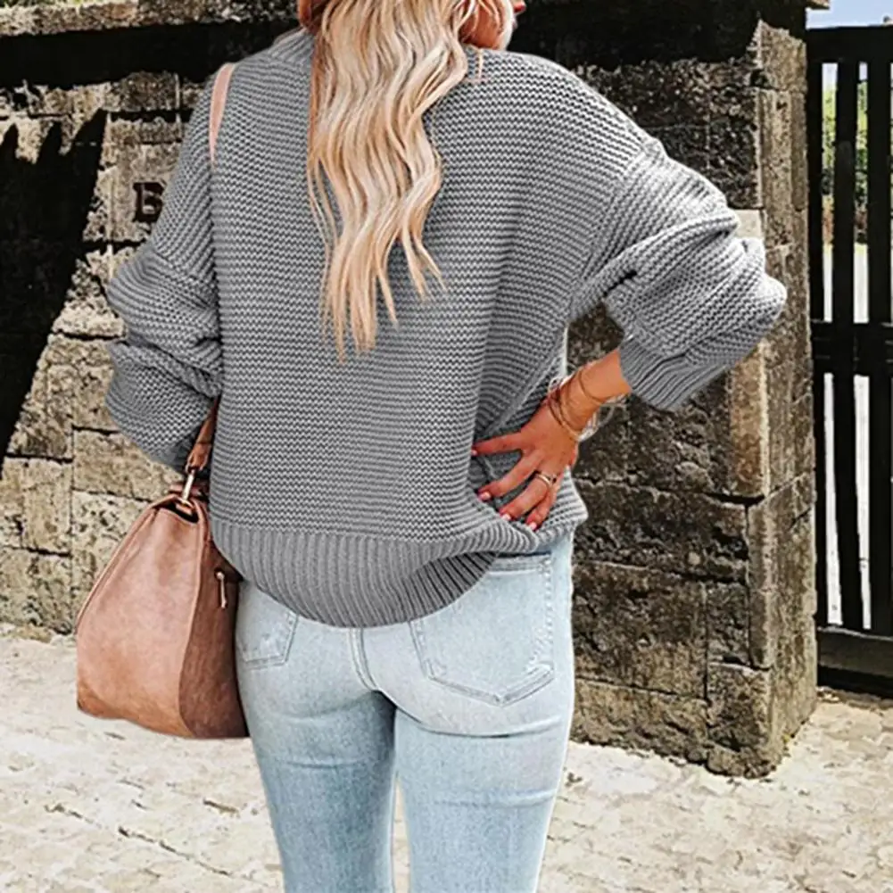 Knitted Texture Decoration Sweater Chic Oversized Pullover Sweater Women's Casual Knitting Tops with Half High Collar Long