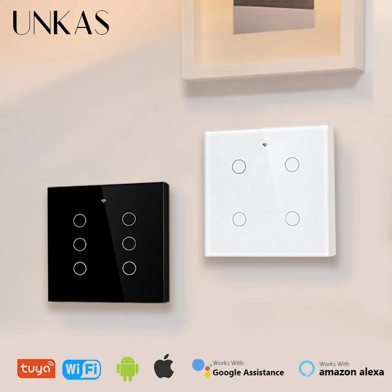 

UNKAS Brazil 4x4 Tuya WiFi Smart Switch Touch Panel 110-240V 4/6 Gang Voice Alexa Google Home Timing Light Switch APP Control