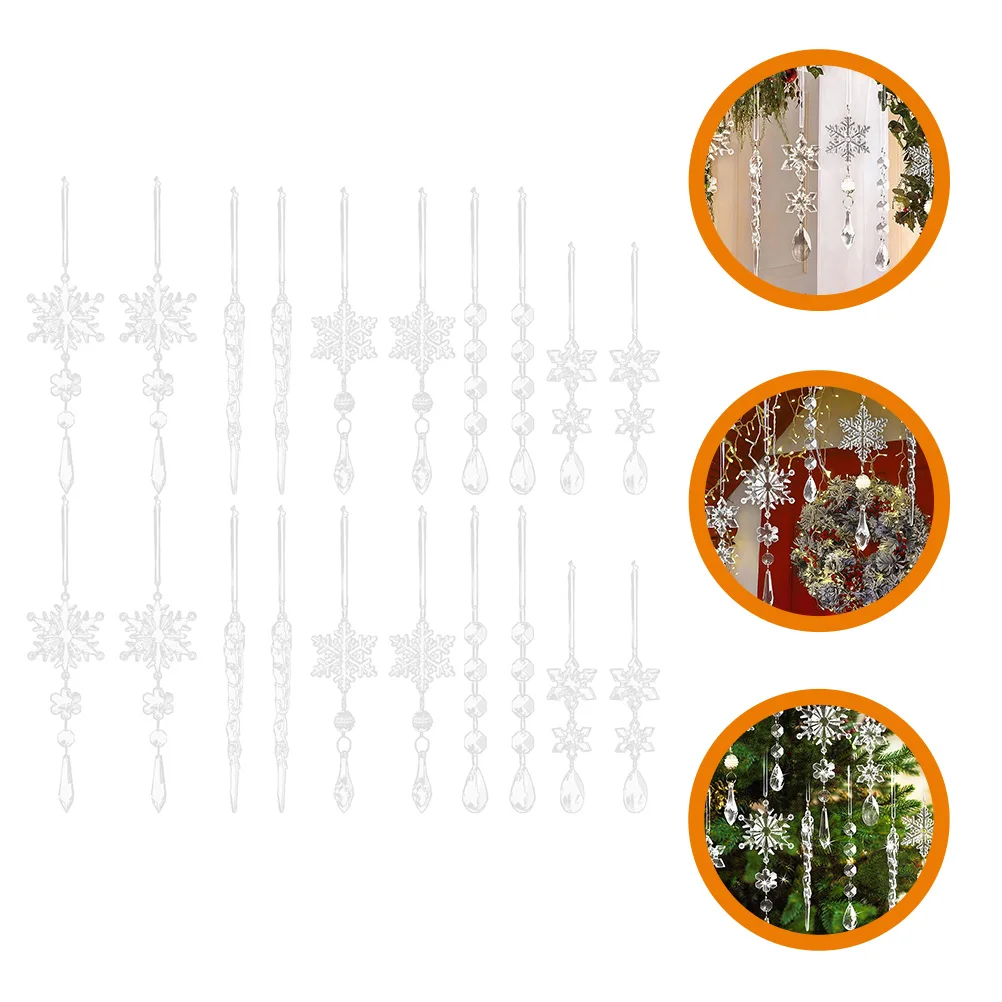 

20pcs Crystal Christmas Ornaments Hanging Snowflake Decor Xmas Tree Pendants Sturdy Party Props Icicles Pendant