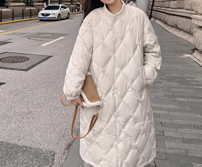 Diamond Grid Down Cotton Jacket for Women 2025 New Winter Long and Thick Warm Jacket