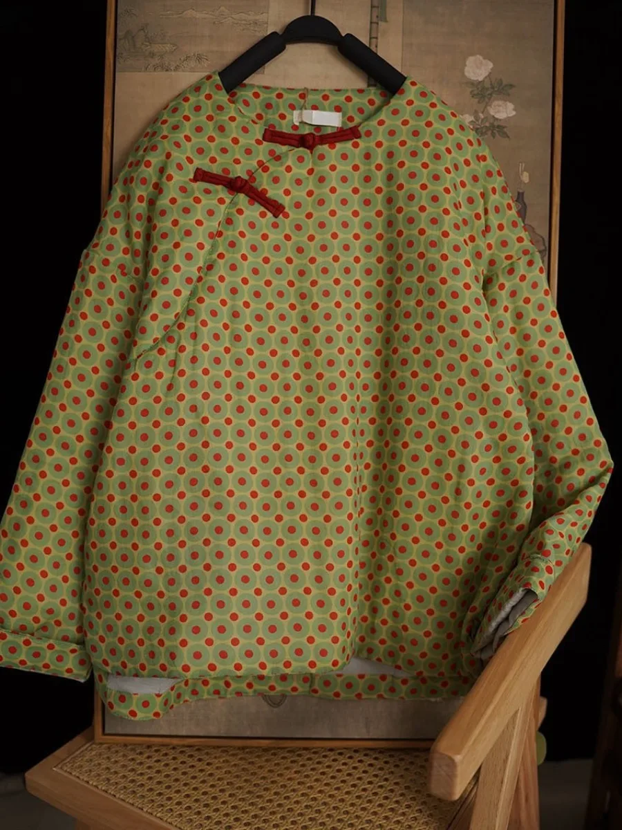 

Китайское хлопковое пальто в горошек в стиле ретро, женское зимнее пальто на пуговицах, круглая хлопковая одежда, хлопковый топ для чая