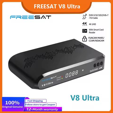 FREESAT V8 Ultra Satellite Receiver,DVB-S/S2/S2X,DVB+T/T2/ISDB-T/Cable/ATSC-C,Support FunCam/MARS 4K HD TV Box With CA Card Slot