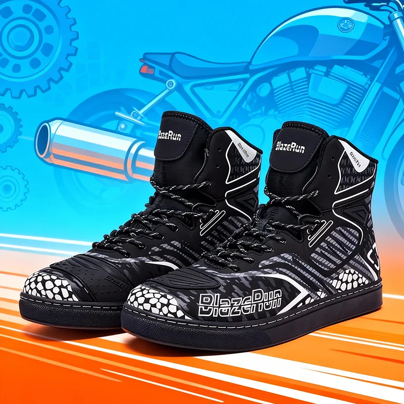 

Men Motorcycle boots Breathable Anti-fall Rider Road Racing Casual Shoes Boots Gear Shift Rubber Sole Reflective Motorbike Shoes
