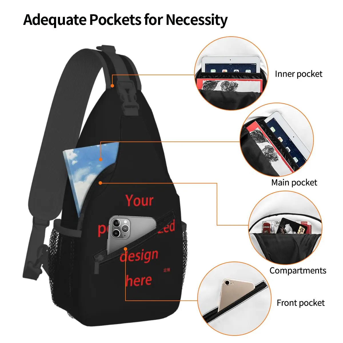 Customized Custom Chest Bag Men Sling Crossbody Backpack Chest Bag Travel Hiking Daypack Shoulder Bag