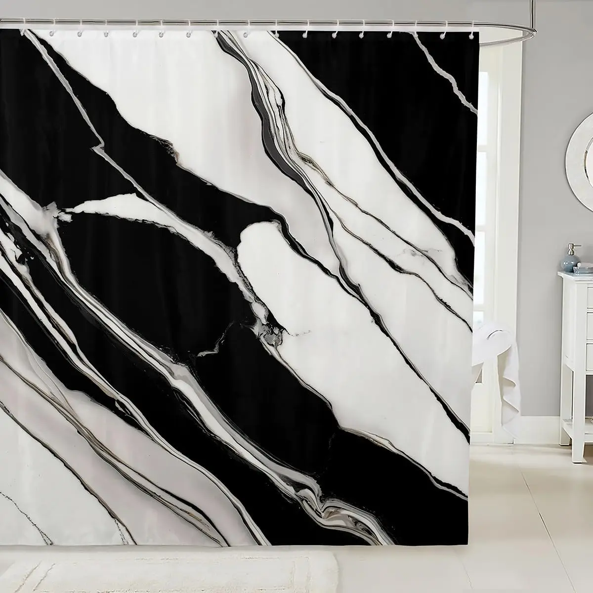 

1 шт., серая, черная абстрактная занавеска для душа для декора ванной комнаты, 72 дюйма, длина x 72 дюйма, мраморная абстрактная занавеска для ванны, геометрическая занавеска для ванной комнаты, Acce