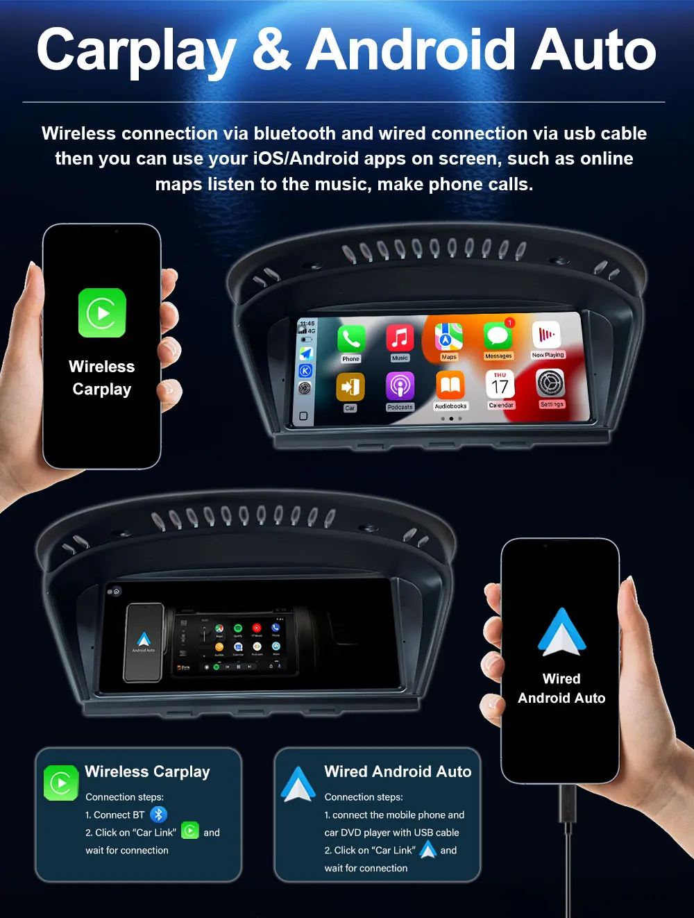 8,8'' Auto-Video-Multimedia-Player Android 16 BT für BMW 3/5er Serie E60 E61 E90 E91 E92 E93 2005 - 2012 CCC CIC System GPS-Navigation – Detail 7