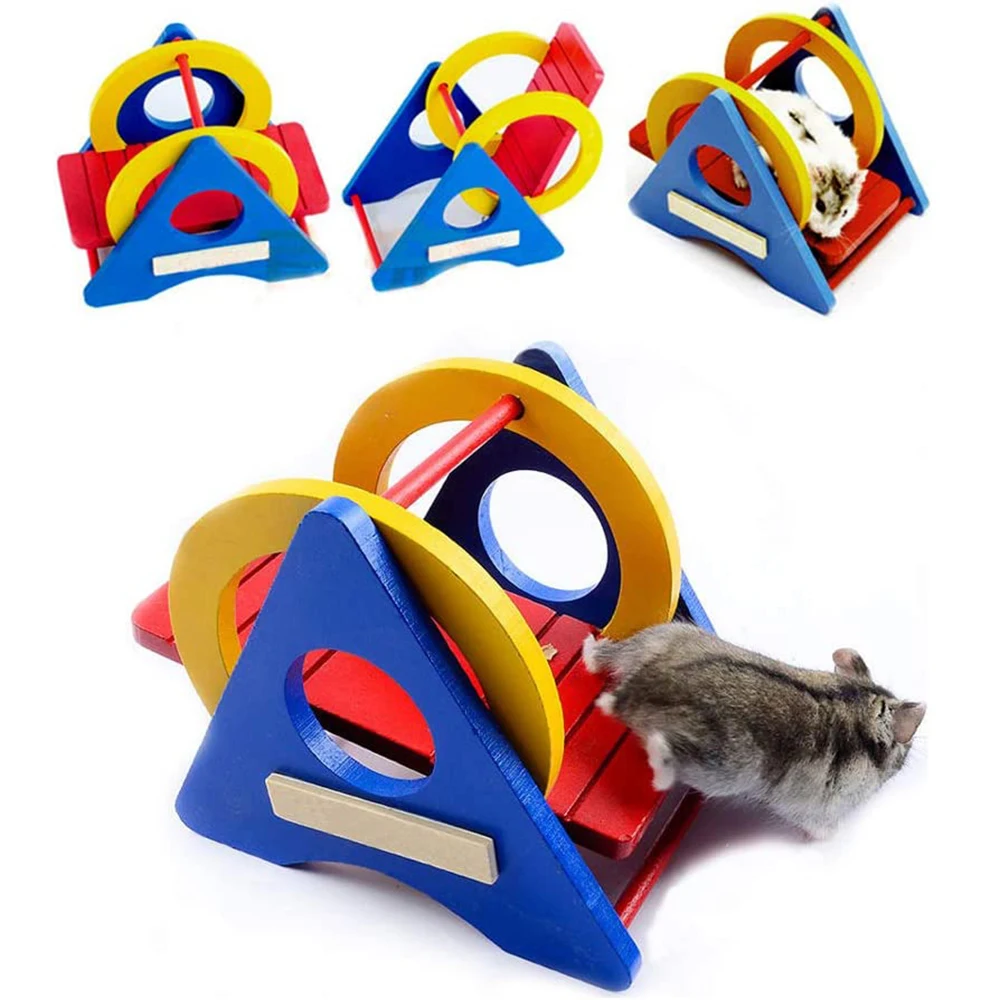 Pet Hamster Toys Wooden Rainbow Bridge Seesaw Swing Toys Small Animal Activity Climb Toy DIY Hamster Cage Accessories